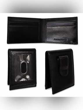 Johnston & Murphy Chocolate Leather Bifold Wallet with Money Clip